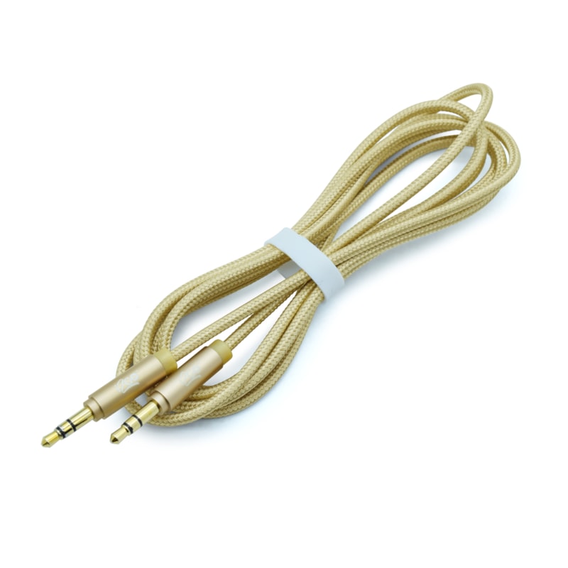 Segunda imagem do produto Cabo Auxiliar i2GO 1,5m Nylon Trançado Dourado - i2GO PRO