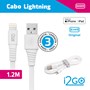 Cabo Iphone/Cabo Lightning i2GO Certificado MFi 1,2m 2,4A PVC Flexível Flat Branco - i2GO Basic