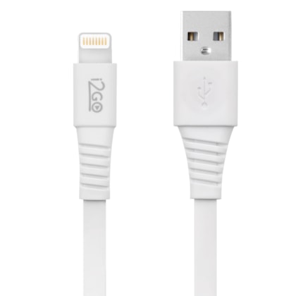 Cabo Iphone/Cabo Lightning i2GO Certificado MFi 1,2m 2,4A PVC Flexível Flat Branco - i2GO Basic