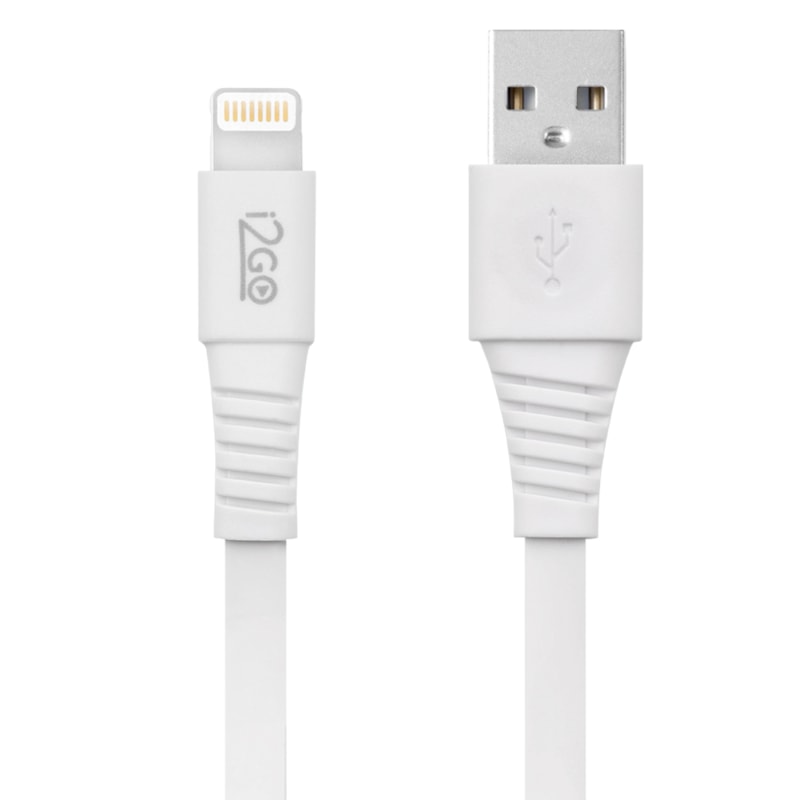 Cabo Iphone/Cabo Lightning i2GO Certificado MFi 1,2m 2,4A PVC Flexível Flat Branco - i2GO Basic