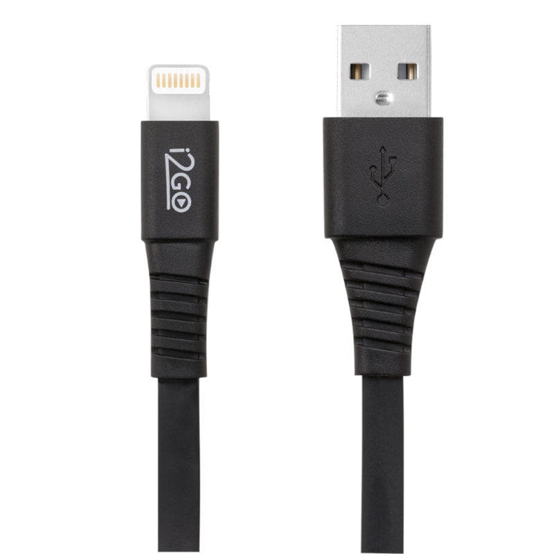 Cabo Iphone/Cabo Lightning i2GO Certificado MFi 1,2m 2,4A PVC Flexível Flat Preto - i2GO Basic