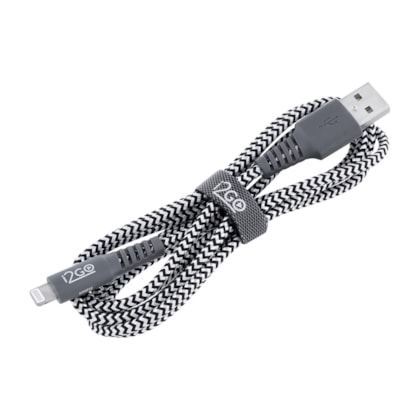 Segunda imagem do produto Cabo Iphone/Cabo Lightning i2GO Certificado MFi 1,5m 2,4A Nylon Trançado Preto e Branco - i2GO Plus
