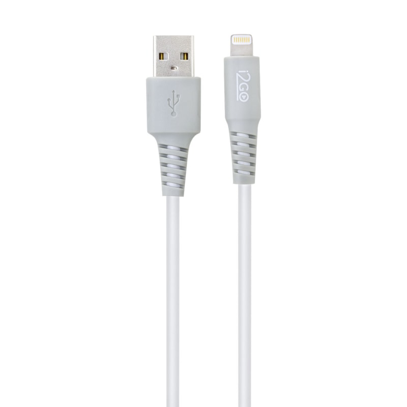 Cabo Iphone/Cabo Lightning i2GO Certificado MFi 3m 2,4A PVC Flexível - Branco com Cinza - i2GO Plus