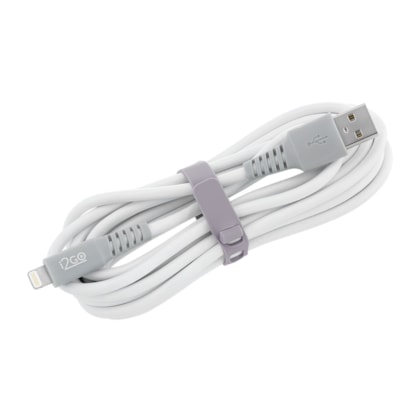 Segunda imagem do produto Cabo Iphone/Cabo Lightning i2GO Certificado MFi 3m 2,4A PVC Flexível - Branco com Cinza - i2GO Plus