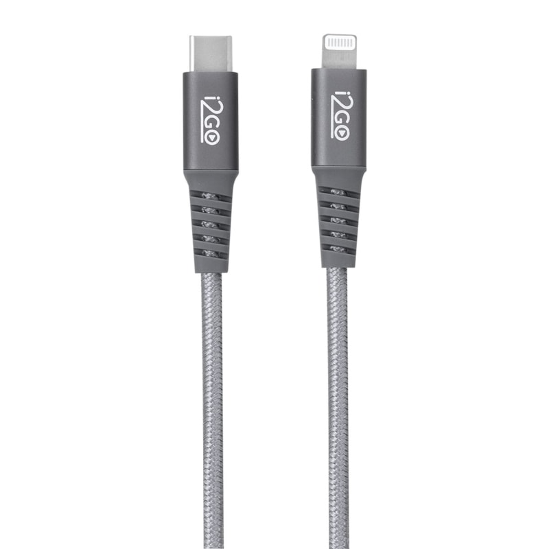 Cabo iPhone/Lightning + USB-C i2GO Certificado MFi 2m 3A Nylon Trançado Chumbo - i2GO PRO