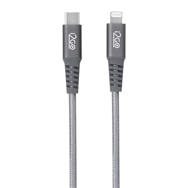 Cabo iPhone/Lightning + USB-C i2GO Certificado MFi 2m 3A Nylon Trançado Chumbo - i2GO PRO