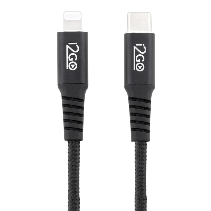 Segunda imagem do produto Cabo iPhone/Lightning + USB-C I2GO Certificado MFi 2m 3A Nylon Trançado Preto - I2GO PRO
