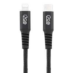 Cabo iPhone/Lightning + USB-C I2GO Certificado MFi 2m 3A Nylon Trançado Preto - I2GO PRO