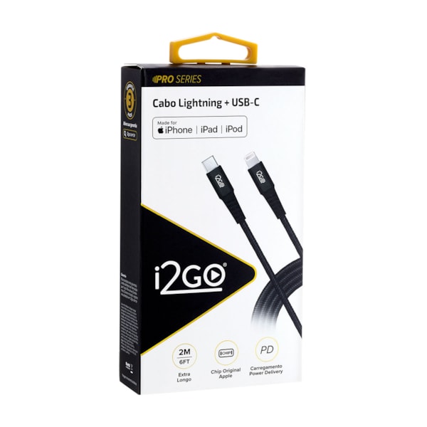 Cabo iPhone/Lightning USB-C I2GO Certificado MFi 2m 3A Nylon