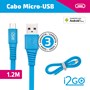 Cabo Micro USB i2GO 1,2m 2,4A PVC Flexível Flat Azul - i2GO Basic