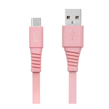 Cabo Micro USB i2GO 1,2m 2,4A PVC Flexível Flat Rosa - i2GO Basic