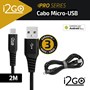 Cabo Micro USB I2GO 2m 2,4A Nylon Trançado Preto - I2GO PRO