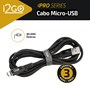 Cabo Micro USB I2GO 2m 2,4A Nylon Trançado Preto - I2GO PRO