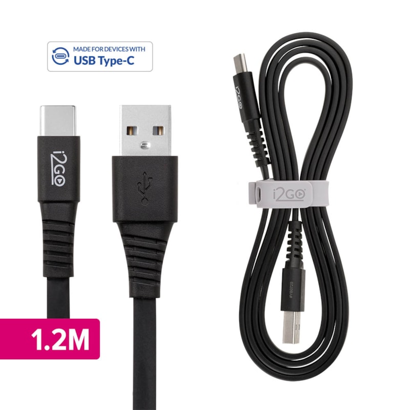 Segunda imagem do produto Cabo USB-C i2GO 1,2m 2,4A PVC Flexível Flat Preto - i2GO Basic