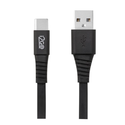 Cabo USB-C i2GO 1,2m 2,4A PVC Flexível Flat Preto - i2GO Basic