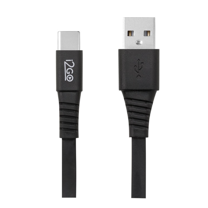 Cabo USB-C i2GO 1,2m 2,4A PVC Flexível Flat Preto - i2GO Basic