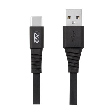 Cabo USB-C i2GO 1,2m 2,4A PVC Flexível Flat Preto - i2GO Basic