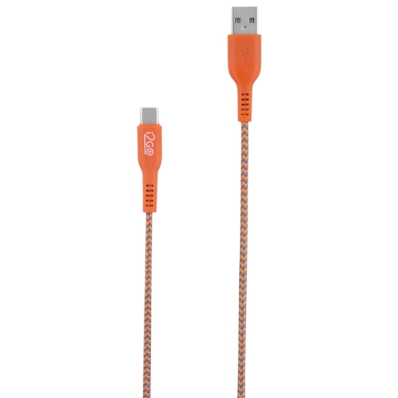 Cabo USB-C i2GO 1,2m 3A Nylon Trançado Laranja e Cinza - Edição Limitada i2GO by Sertões