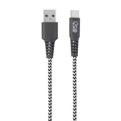 Cabo USB-C i2GO 1,5m 2,4A Nylon Trançado Preto e Branco - i2GO Plus