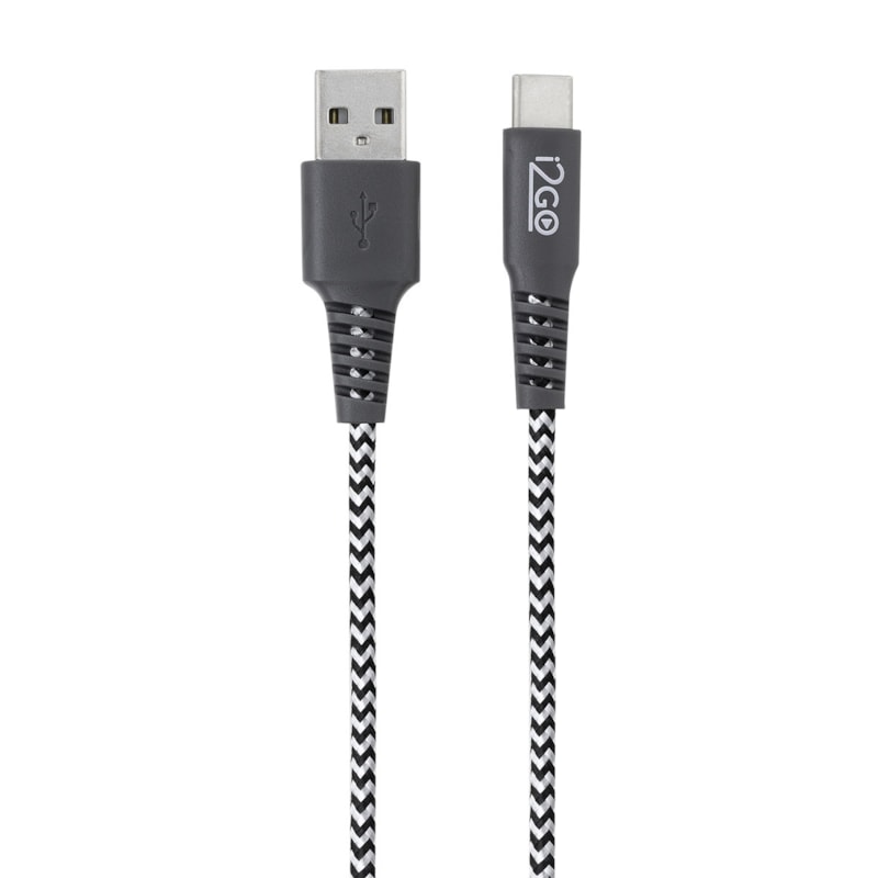 Cabo USB-C i2GO 1,5m 2,4A Nylon Trançado Preto e Branco - i2GO Plus