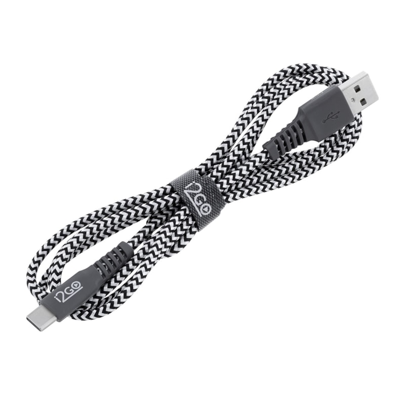 Segunda imagem do produto Cabo USB-C i2GO 1,5m 2,4A Nylon Trançado Preto e Branco - i2GO Plus