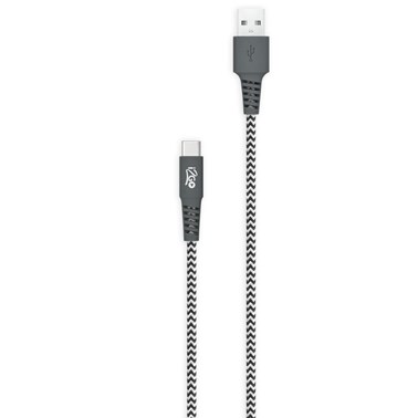 Cabo USB-C i2GO 1,5m 2,4A Nylon Trançado Preto e Branco - i2GO Plus