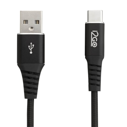 Cabo USB-C I2GO 2m 3A Nylon Trançado Preto - I2GO PRO