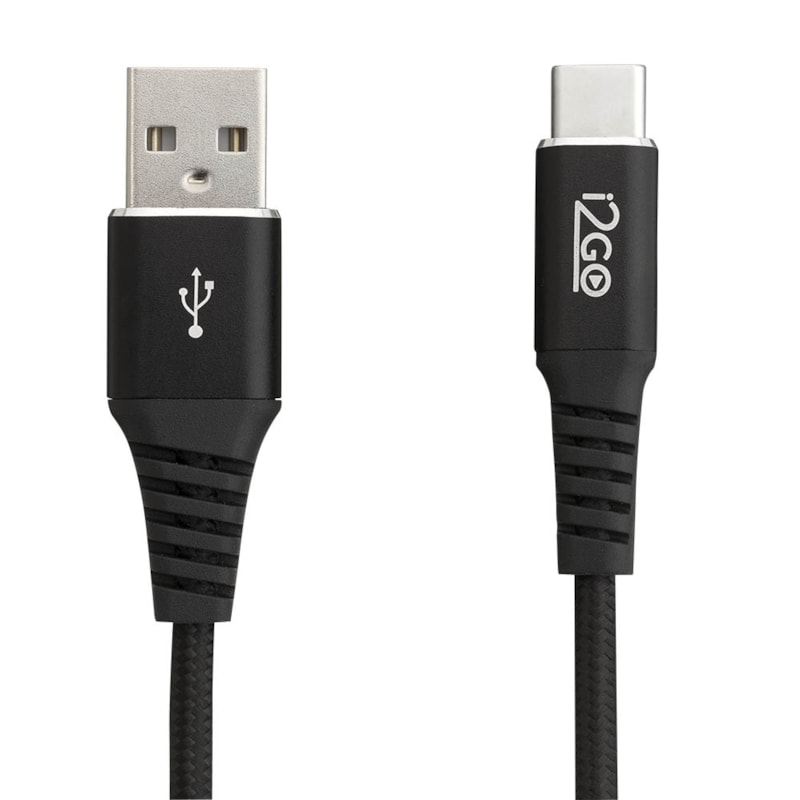 Cabo USB-C I2GO 2m 3A Nylon Trançado Preto - I2GO PRO