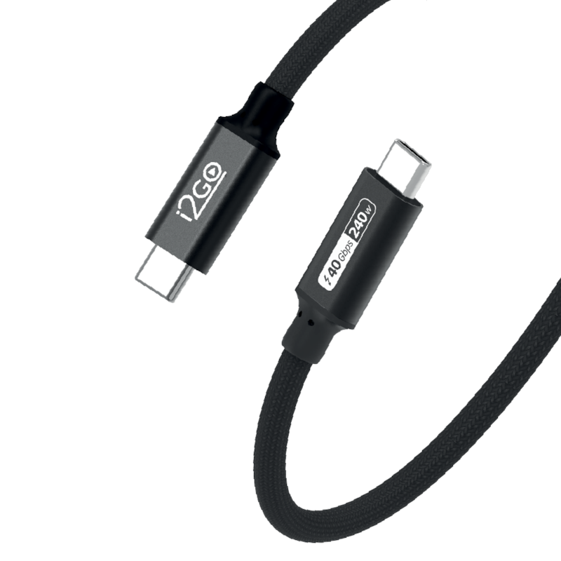 Cabo USB-C i2GO Thunder 40 High Speed 40Gbps 240W 8K/4K 1,2m - Preto
