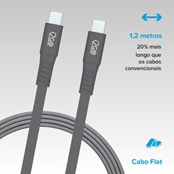 Cabo USB-C + USB-C 1,2M 3A Cinza -  i2GO