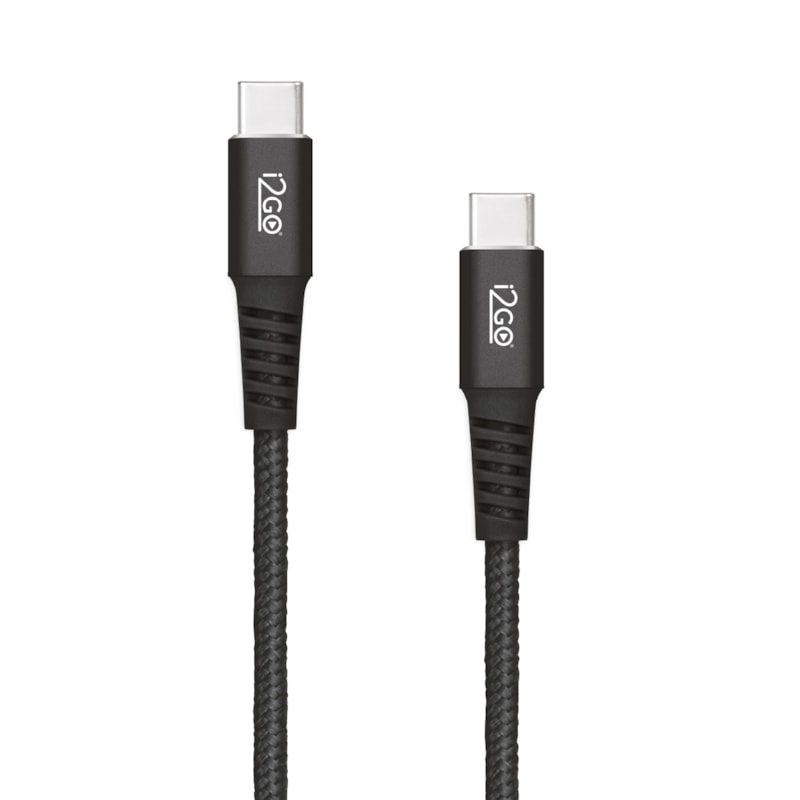 Cabo USB-C + USB-C i2GO 2M 3A 60W Nylon Trançado Black Series - i2GO PRO