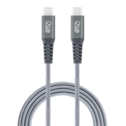 Cabo USB-C + USB-C I2GO 2m 3A Nylon Trançado Chumbo - I2GO PRO