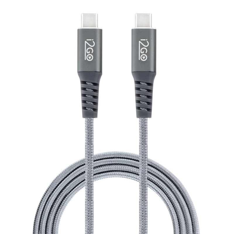 Cabo USB-C + USB-C I2GO 2m 3A Nylon Trançado Chumbo - I2GO PRO