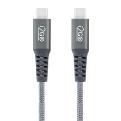 Cabo USB-C + USB-C I2GO 2m 3A Nylon Trançado Chumbo - I2GO PRO