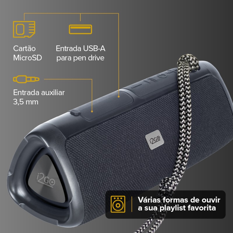 Segunda imagem do produto Caixa de Som Bluetooth 3 Angle Sound 12W RMS Resistente à Água - i2GO PRO