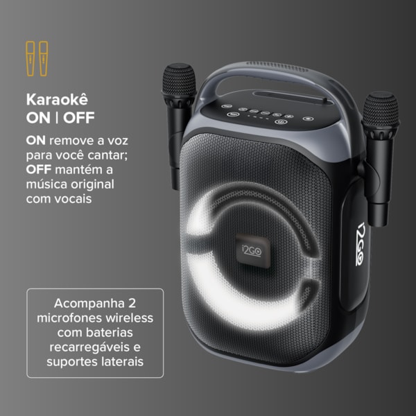 Caixa De Som Bluetooth i2GO Ultra Voice 650 Com Karaokê