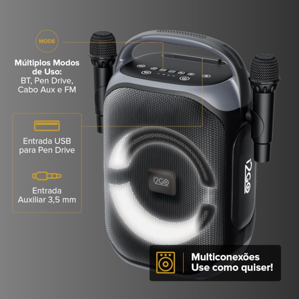 Caixa De Som Bluetooth i2GO Ultra Voice 650 Com Karaokê