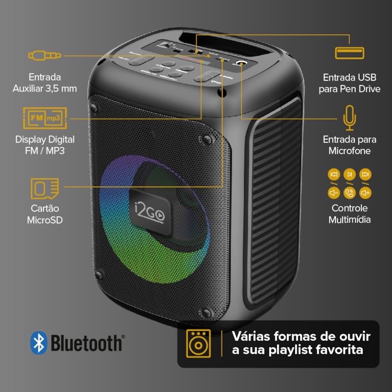 Segunda imagem do produto Caixa de Som Bluetooth Ultra Square 200 i2GO 40W RMS - i2GO PRO