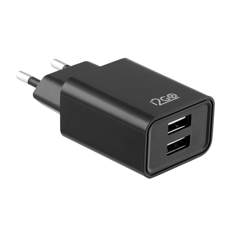 Carregador de Parede com 2 Saídas USB i2GO Entrada 100-240V Saída 5V-2,4A Preto - i2GO Basic