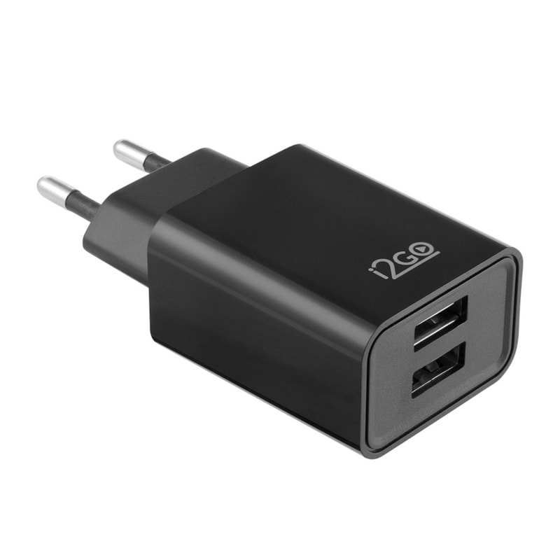 Segunda imagem do produto Carregador de Parede com 2 Saídas USB i2GO Entrada 100-240V Saída 5V-2,4A Preto - i2GO Plus