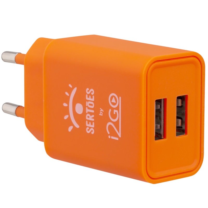 Carregador De Parede Emborrachado com 2 Saídas USB 2,4A Laranja - Edição Limitada i2GO by Sertões