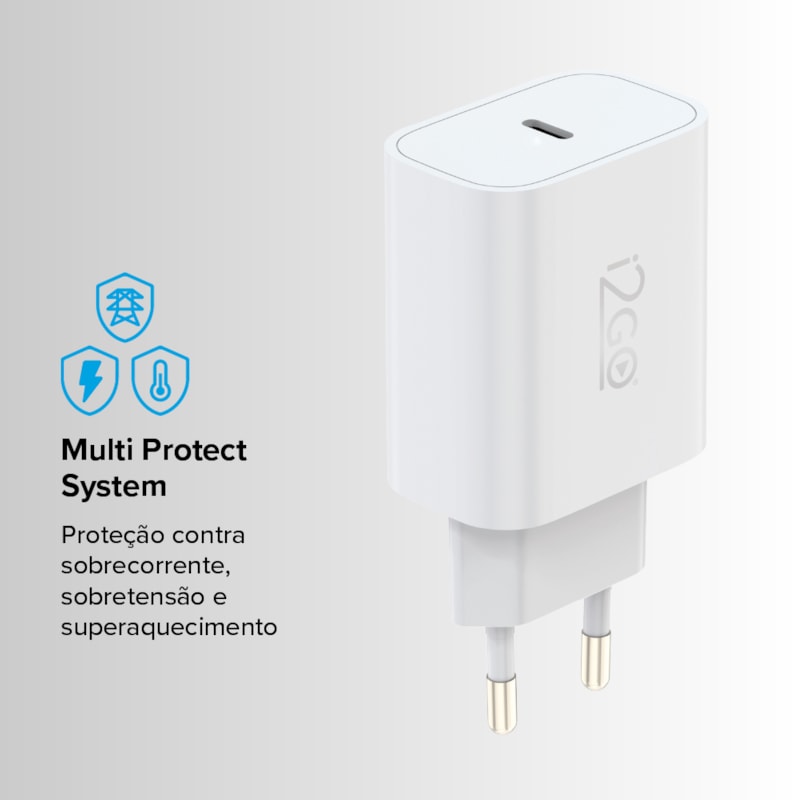 Segunda imagem do produto Carregador de Parede Ultra Rápido i2GO com 1 Saída USB-C Power Delivery 20W - i2GO Plus