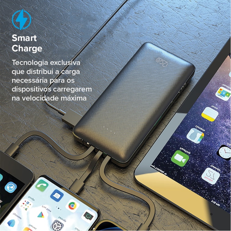 Carregador Portátil Power Bank I2go 10000mah 4 Em 1 Com Cabos Acoplados Micro Usb Usb C 4154