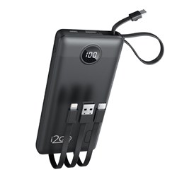 Carregador Portátil (Power Bank) i2GO 10000mAh 4 em 1 com cabos acoplados (Micro USB, USB-C, Lightning e USB-A) Preto - i2GO PRO