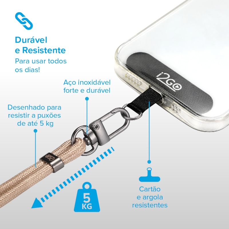 Segunda imagem do produto Cordão Para Smartphone i2GO Nylon Premium Dourado