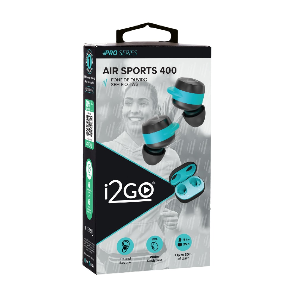 Fone De Ouvido Bluetooth Sem Fio TWS Air Sports 400 i2GO Com