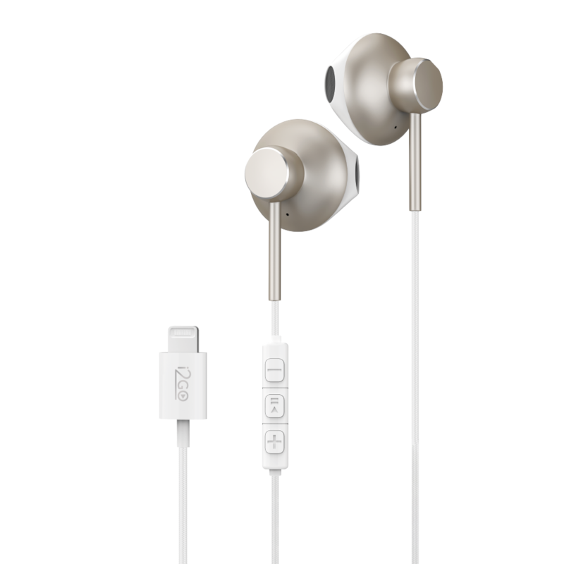 Fone de Ouvido Lightning i2GO Metal Active 1,2m Branco e Dourado