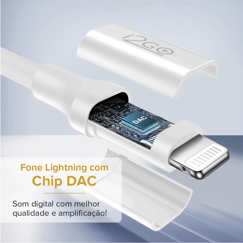 Segunda imagem do produto Fone de Ouvido Lightning i2GO Metal Active 1,2m Branco e Dourado