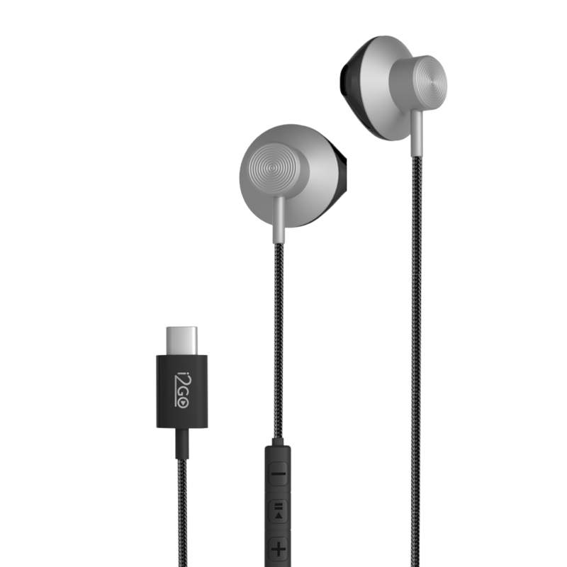 Fone de Ouvido USB-C i2GO Metal Beats 1,2m Preto e Cinza