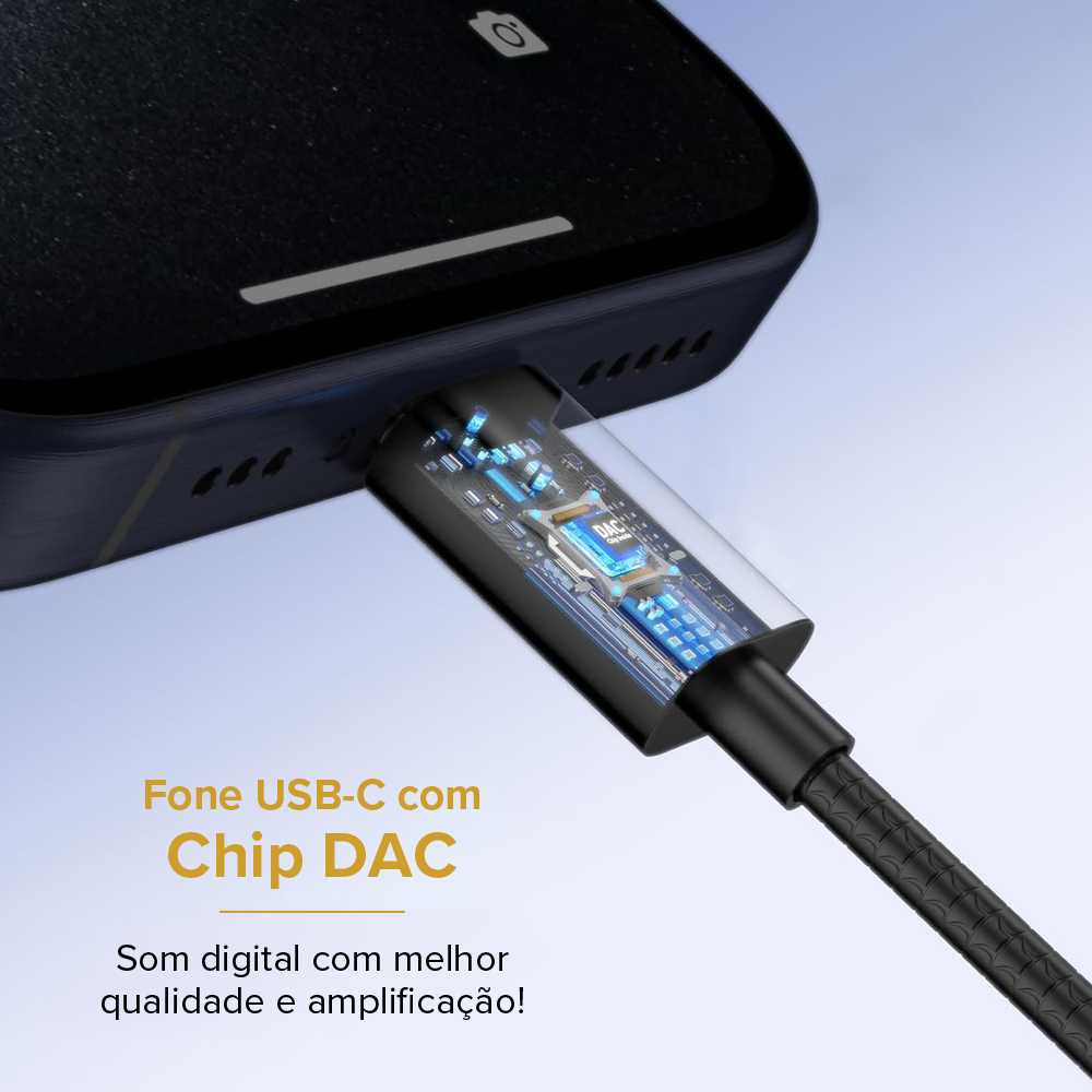 Fone de Ouvido USB-C i2GO Metal Beats 1,2m Preto e Cinza
